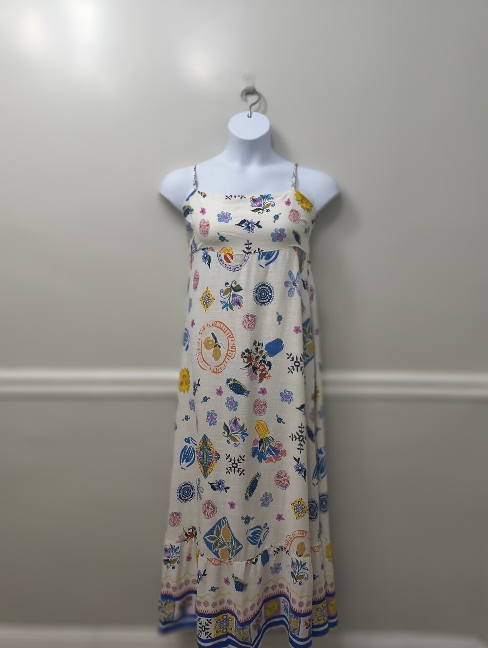 Anthropologie Label Of Love Mediterranean Floral Linen Blend Midi Maxi Dress XL